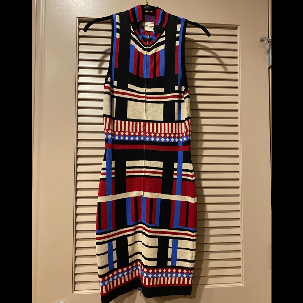 Flying Tomato Red and Blue Geometric Midi Dress